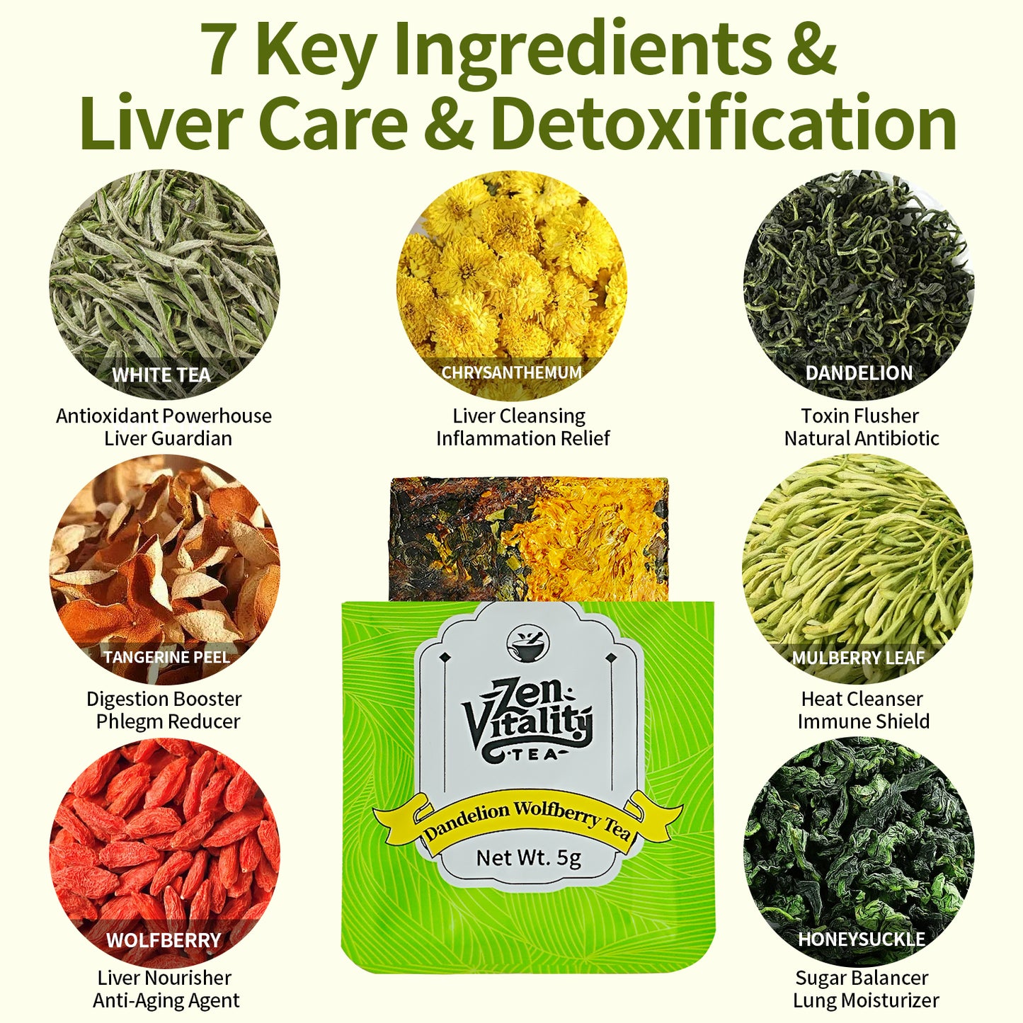 ZenVitality - Dandelion Wolfberry Tea dandelion Leaf & Root tea Organic 15 Bags Supports Kidneys & Liver Health Goji Berry Chrysanthemum Cassia Seed tea-Non-GMO Support Digestion & Boost Immune System
