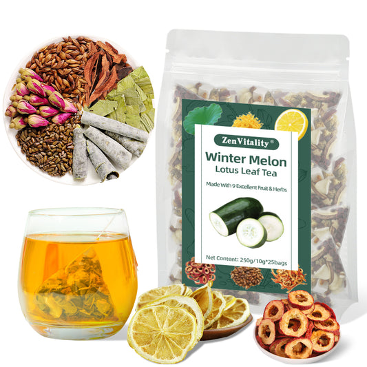 ZenVitality Oil Cleansing Tea Supports Fat Metabolism|Cholesterol Health|Digestive Health Winter Melon Lotus Leaf Tea with Chrysanthemum|Rose|Lemon|Cassia Seed|Hawthorn|Orange Peel|Buckwheat 10g*25Bag